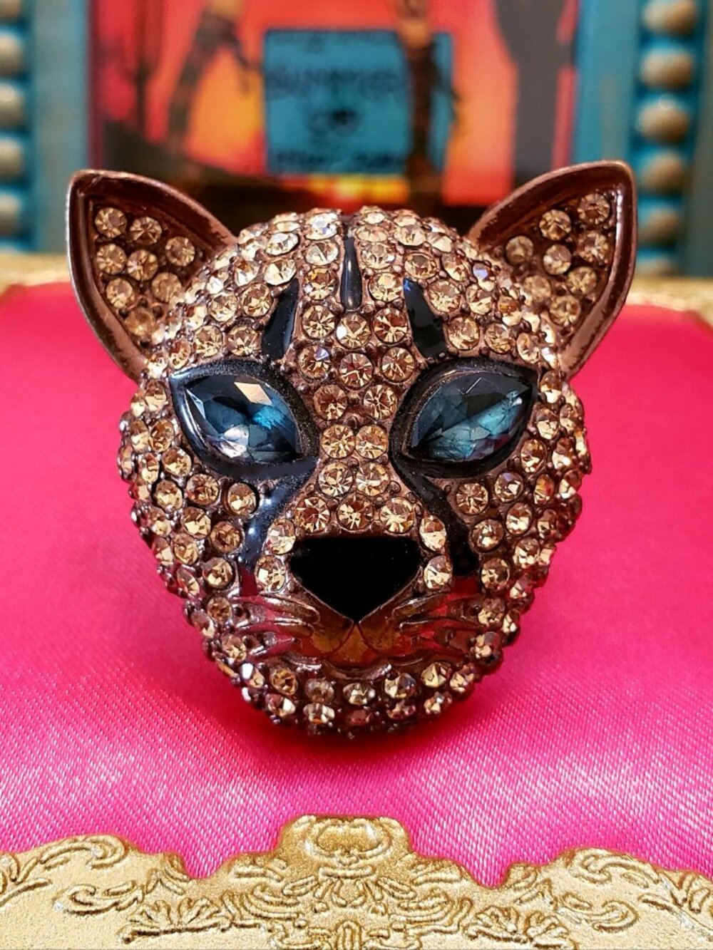 Vintage Betsey Johnson Jungle Fever Cougar Panther Leopard Cat Rhinestone Ring 8